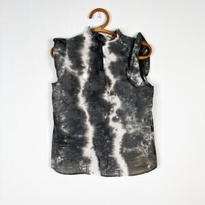 Stark X lightweight cotton tie dye ruffle collar top blouse white grey Size XS
